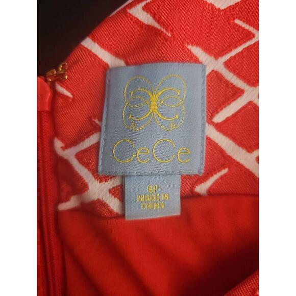 CeCe Womens Sleeveless Geometric Fit Flare Dress Coral Red Petite 6 - Picture 5 of 8
